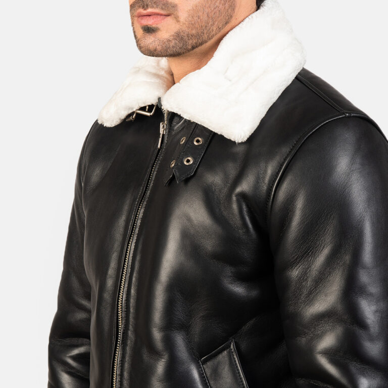 Mens Francis B-3 Black & White Leather Bomber Jacket7717-9-1578568492880